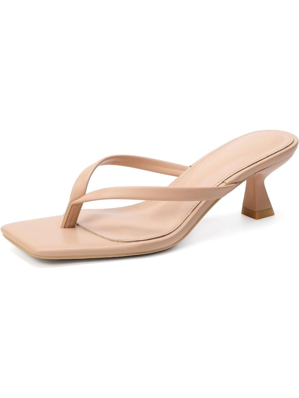 Women's Nude Square Open Toe Slip On Kitten Flip Flop Thong Low Heel Sandal